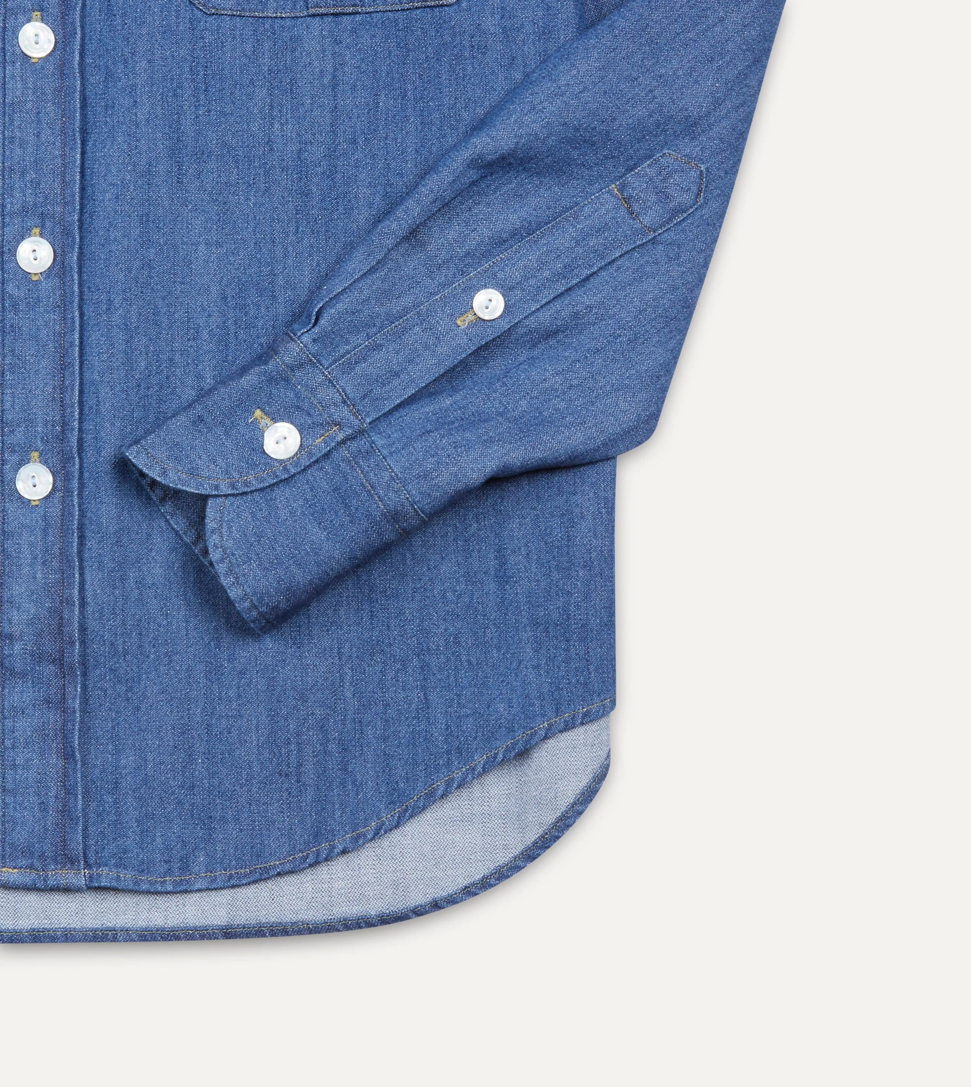 Quick Dry Construction Mid-Blue Washed Denim Cotton Two-Pocket Work Shirt