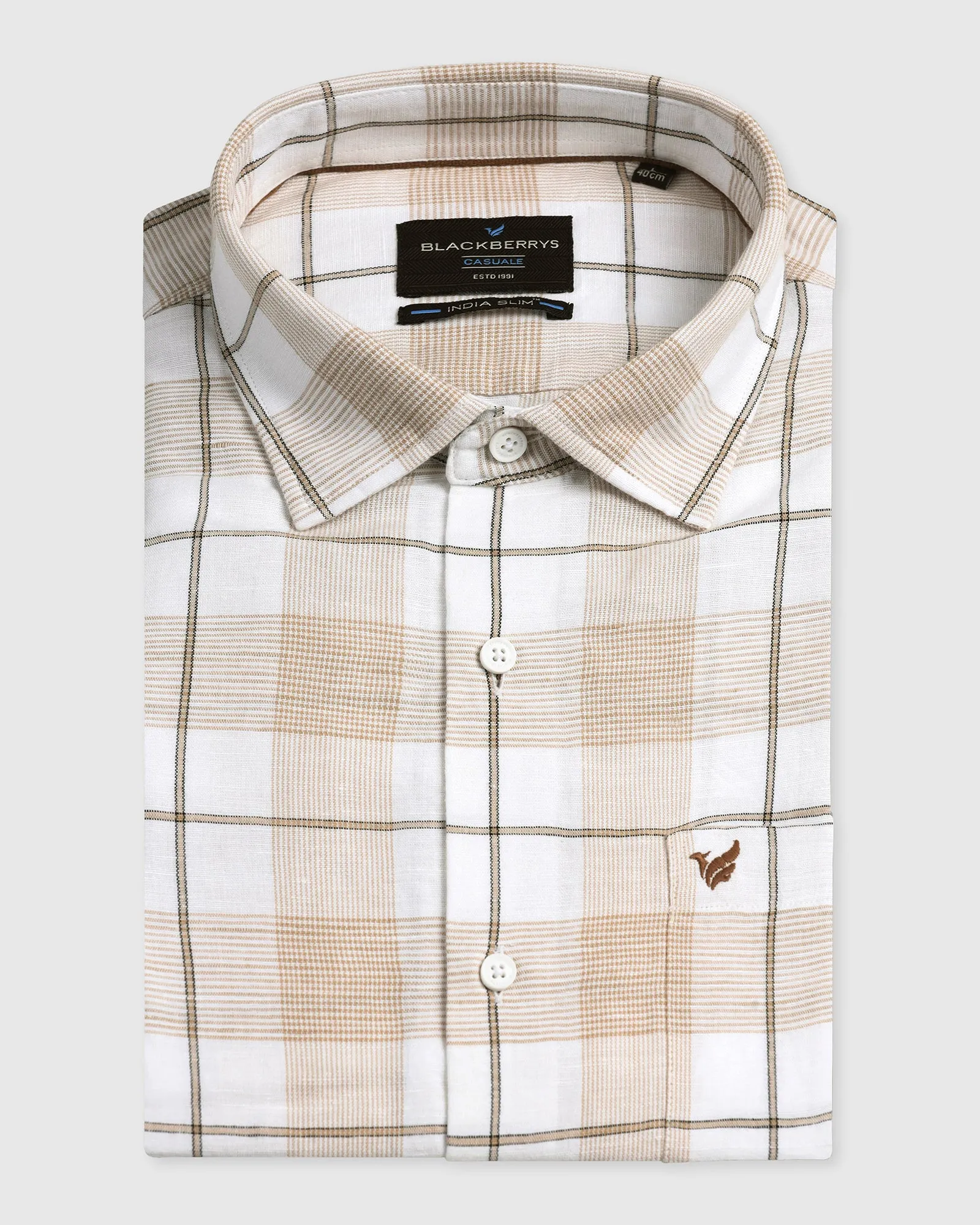 White Linen Check Shirt - Merik Short Sleeve Weekend Casual