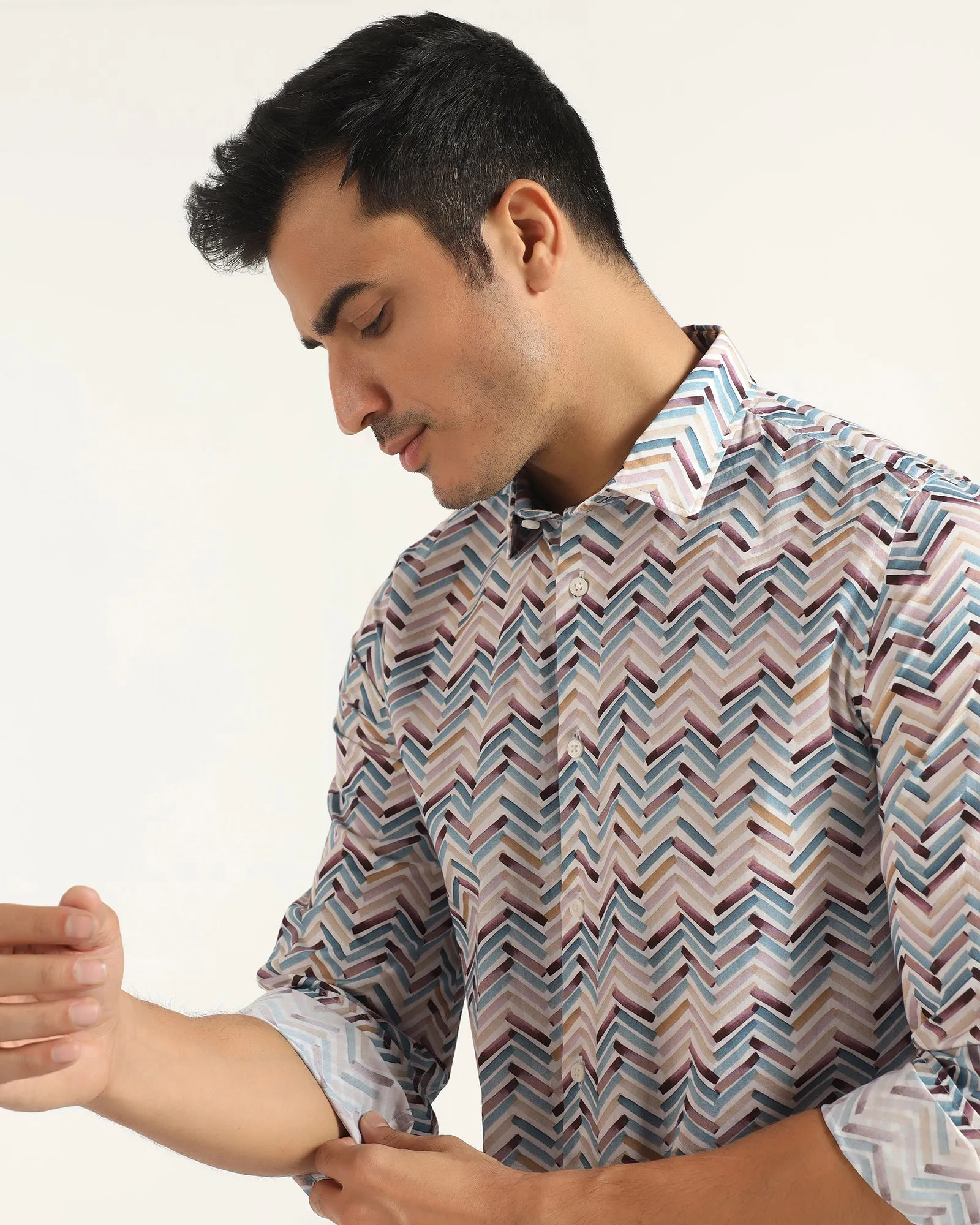 Casual Blue Printed Shirt - Alba Resort Wear Anti Static Finish