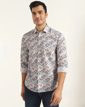 Minimalist Closure Casual Blue Printed Shirt - Alba