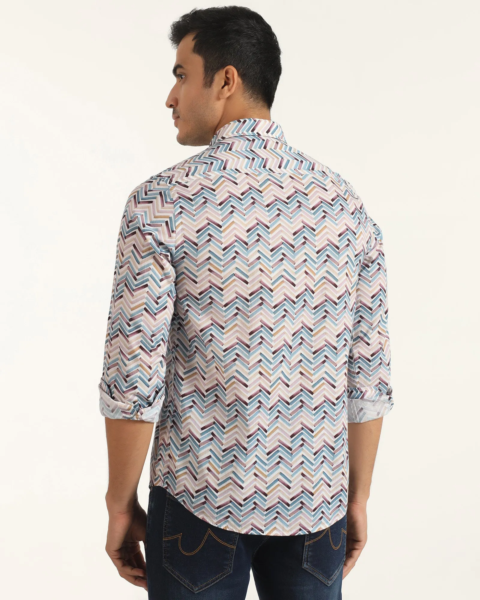 Short Sleeve Roomy Cut Casual Blue Printed Shirt - Alba