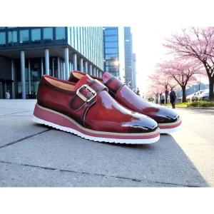 Carrucci Burgundy Patent Leather Monkstrap Slip-on Casual Loafer Swift Flow Flex Path