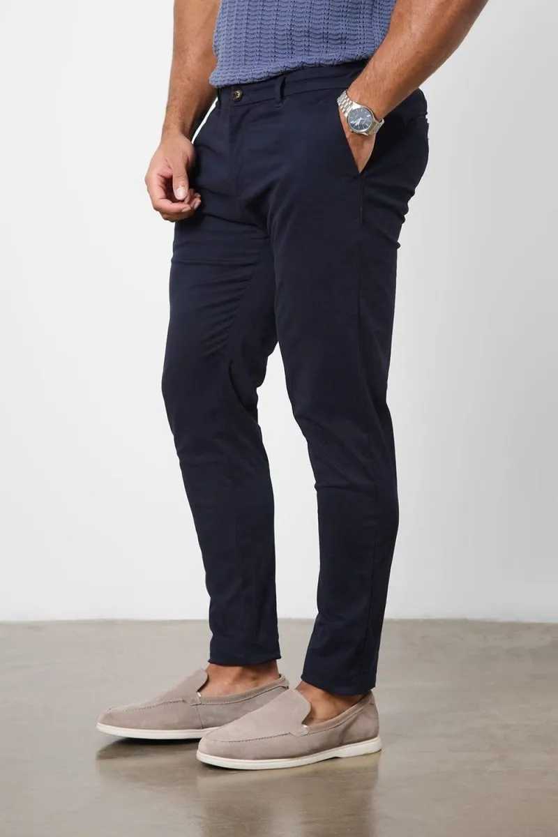 Reflective accents No Ride-Up Athletic Fit Cotton Stretch Chino Pants in Navy