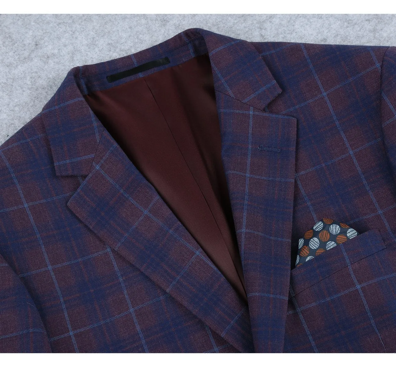 Lightweight Thermal Tech Alessandro Vitello by Renoir Purple 2 Buttons Slim Fit Premium Plaid Sport Coat 294-3