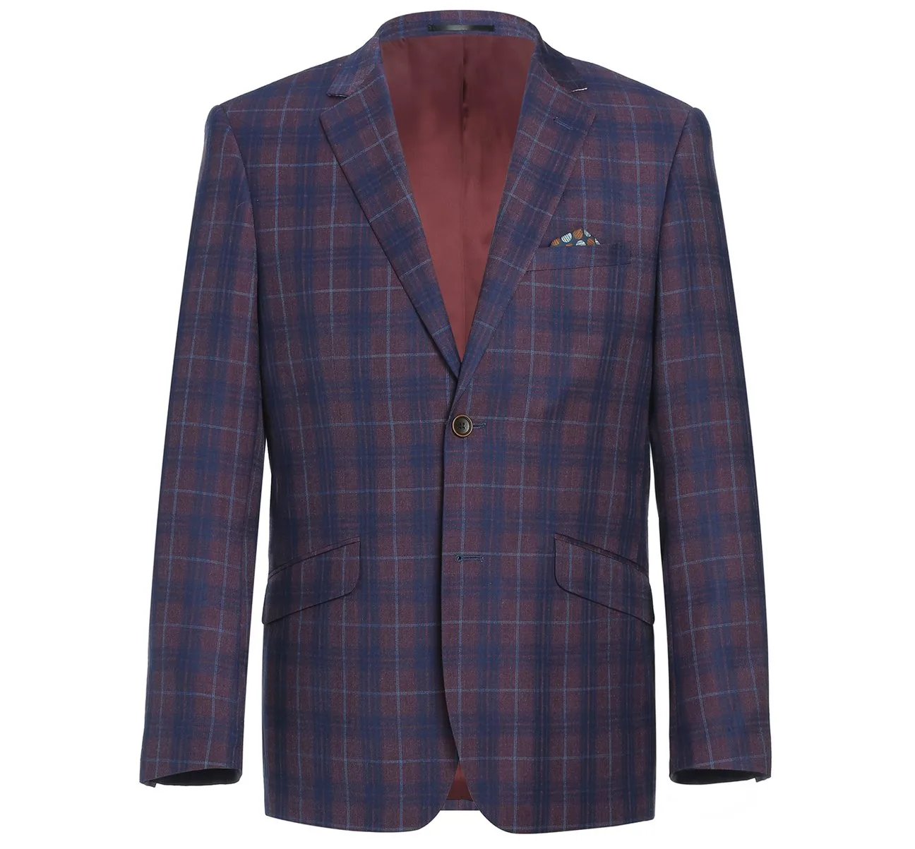 Alessandro Vitello by Renoir Purple 2 Buttons Slim Fit Premium Plaid Sport Coat 294-3 Thermal Insulation Layer