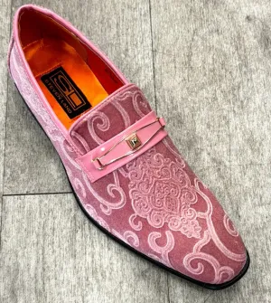 Exclusive Formal Dress Shoe Pink Paisley with Buckle SL0096 Quick Dash Silk Feel