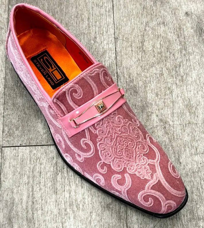 Elastic Ultra Light Cushioning Exclusive Formal Dress Shoe Pink Paisley with Buckle SL0096