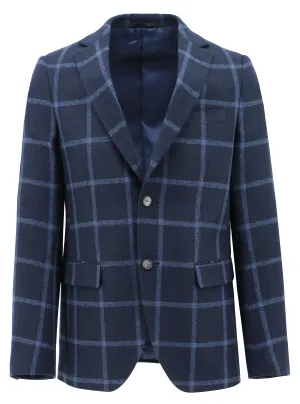 Melrose Blue Checked Sports Jacket Classic Casual Look ConvertibleCollar