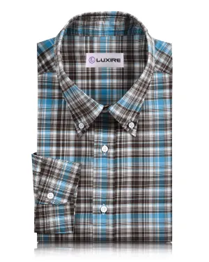 Street Fashion SmoothEdgeTrim Choco Brown Aqua Checks Shirt