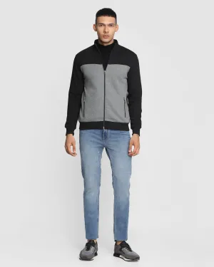 FlexibleNeckline Stylized Collar Black Solid Sweatshirt - Drip