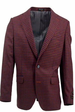 Light Travel Piece Bonded Hemline Tiglio Luxe Burnt Orange with Navy Mini Check Dolcetto Modern Fit, Pure Wool Jacket TL2704