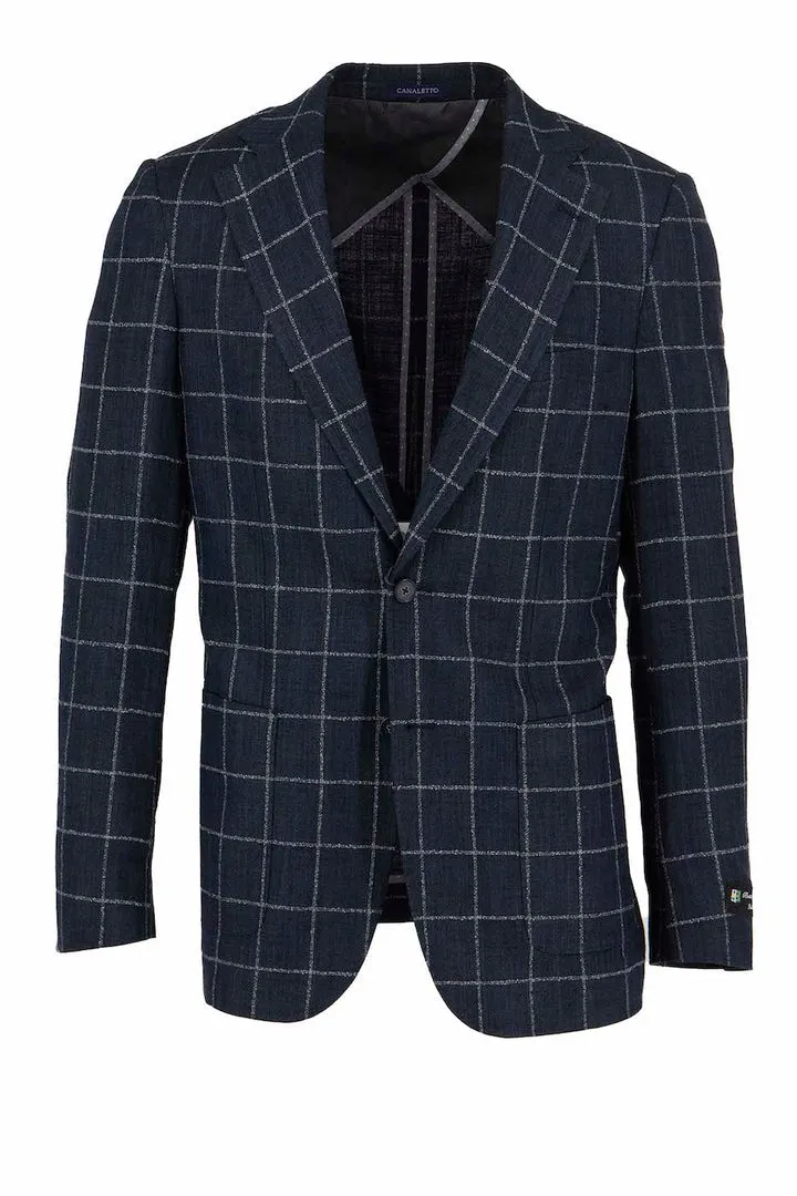Wardrobe Essential Reused Cloth Canaletto Navy with White Windowpane Veneto/THP Slim Fit Half Lined, Bamboo Jacket CU20252514