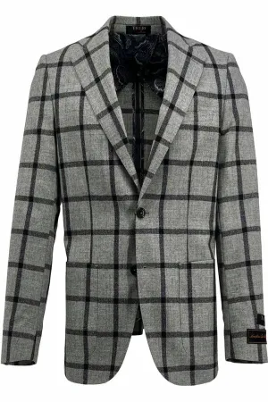 Packable Style Durable Fabric Tiglio Luxe Gray with Charcoal Windowpane Veneto/THP Slim Fit Half Lined, Pure Wool Jacket TL3322
