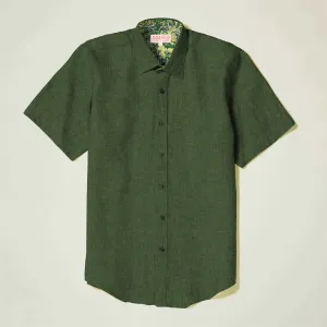 Inserch SS Linen Shirt SS717-00200 Emerald Adjustable Fastenings HighCollared Design