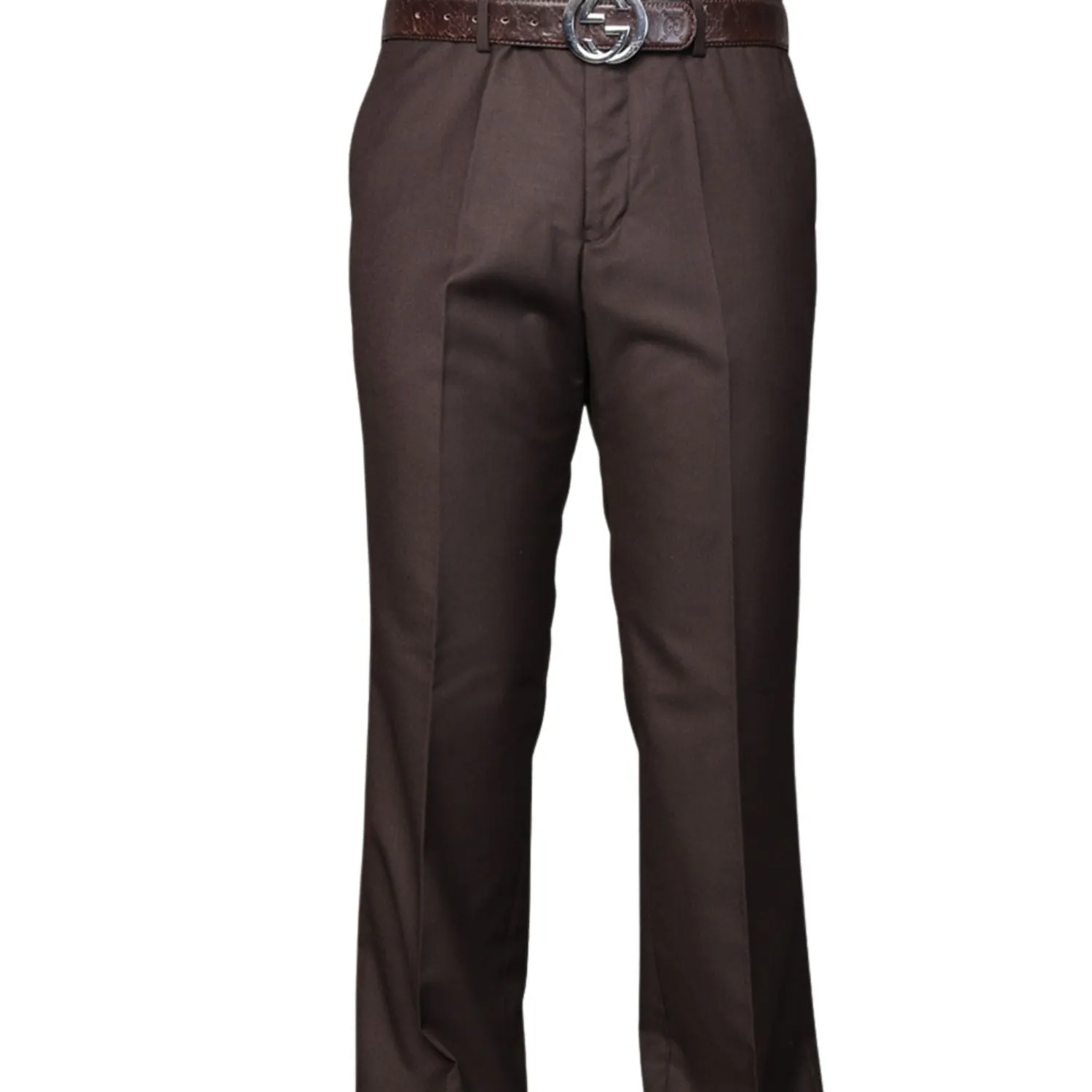 Dubhe Collection: Brown Pleated Wool Pants All Day Comfort Fit ExpandableSidePanels