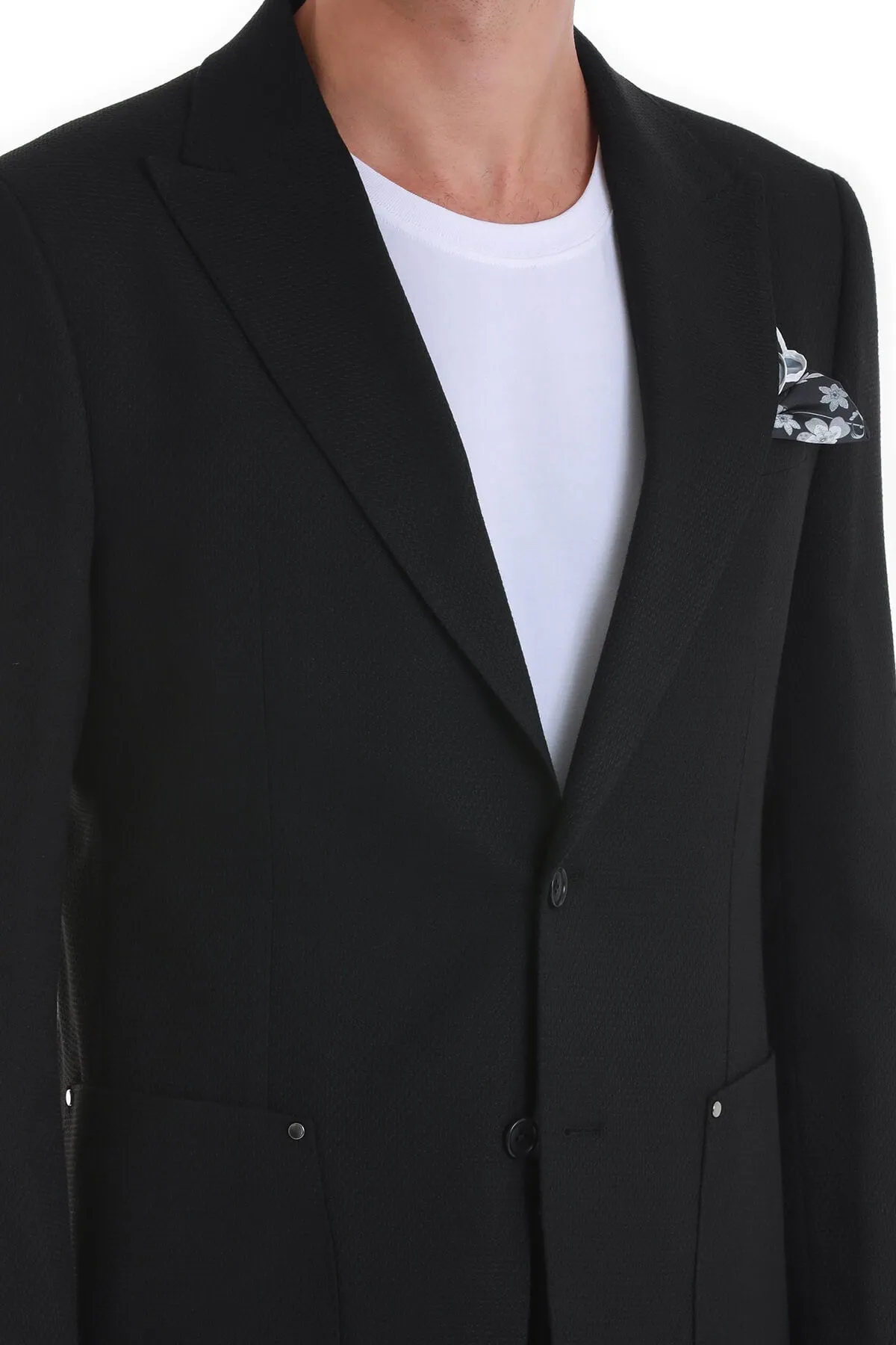 Cozy Comfort Bonded Zippers Comfort Fit Peak Lapel Black Classic Blazer