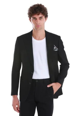 Comfort Fit Peak Lapel Black Classic Blazer Non Restrictive Armholes Durable Double Stitching