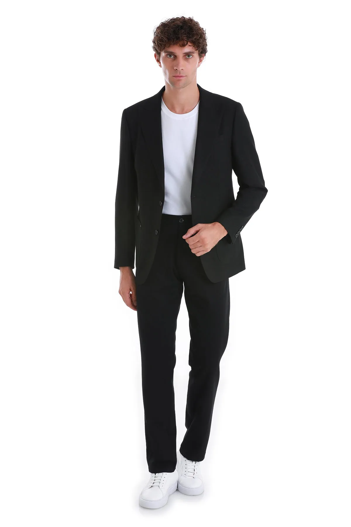 Eco Friendly Coating Abrasion Proof Shoulders Comfort Fit Peak Lapel Black Classic Blazer