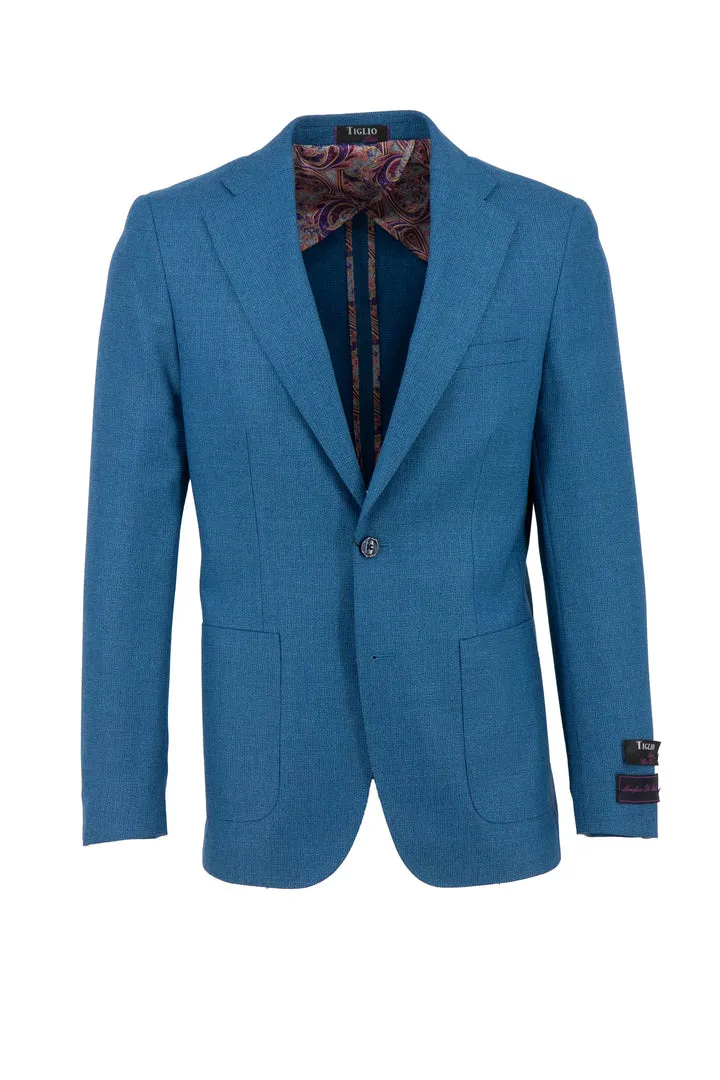 Erasable Stains Treatment Tiglio Luxe Crystal Teal Hopsack Veneto/THP Slim Fit half lined, Pure Wool Jacket TL3377