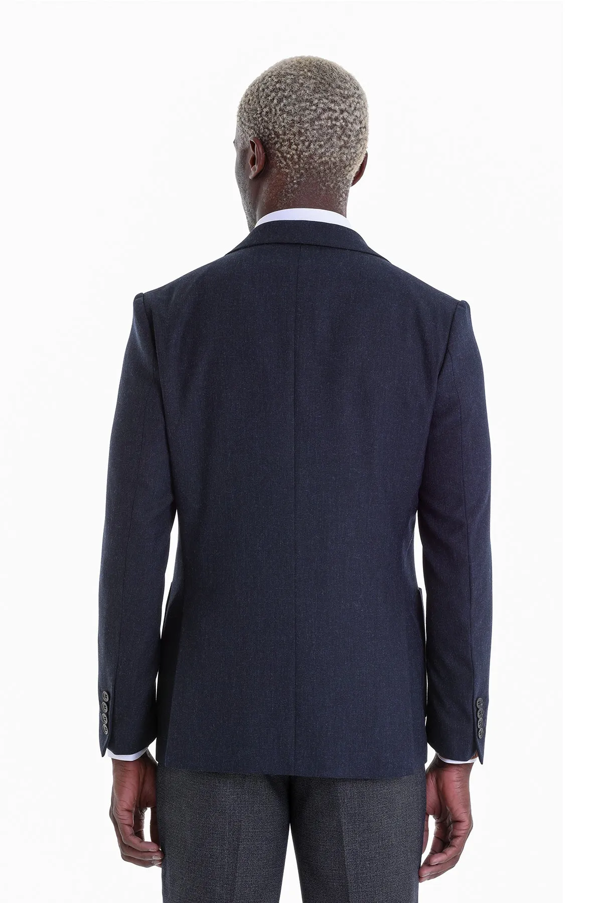 Anti Static Weave Comfort Fit Peak Lapel Navy Casual Blazer