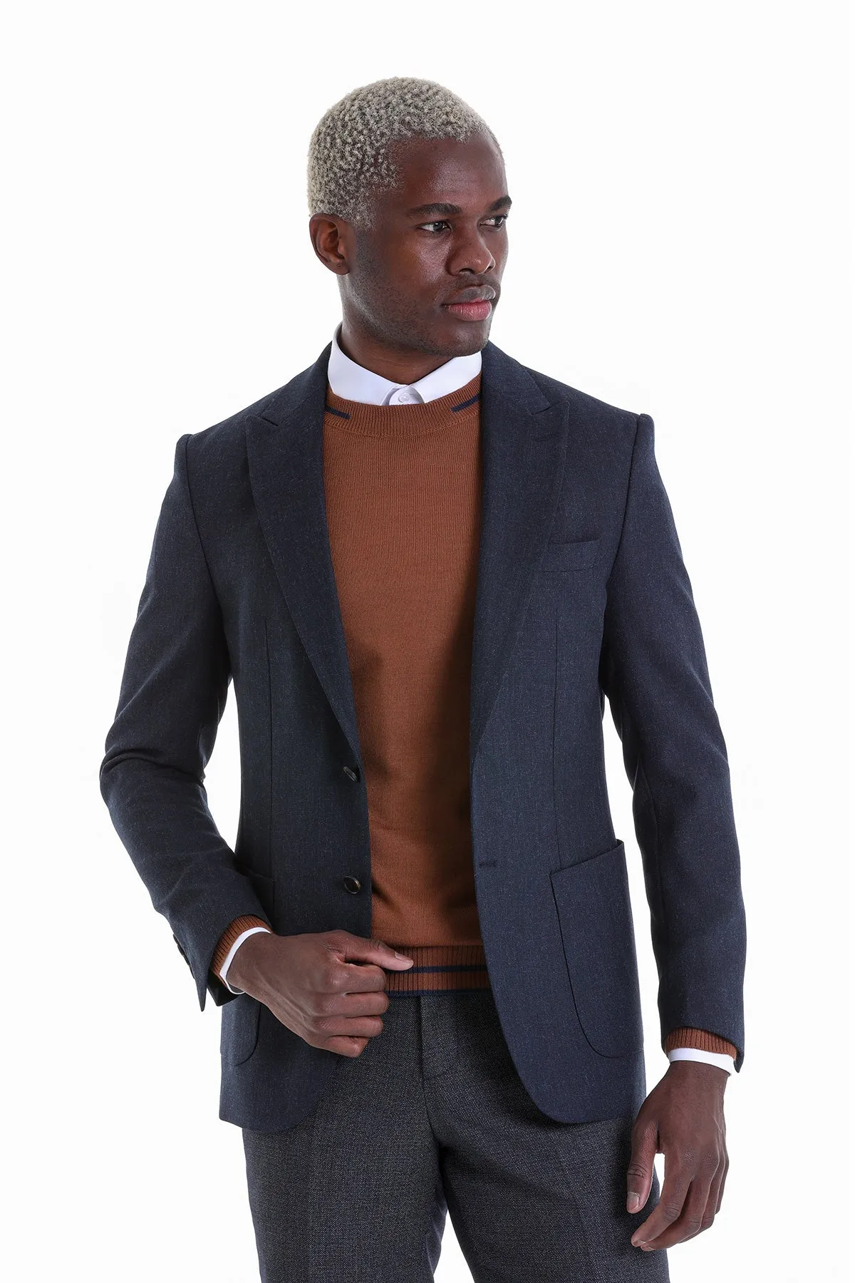 Style Staple Comfort Fit Peak Lapel Navy Casual Blazer