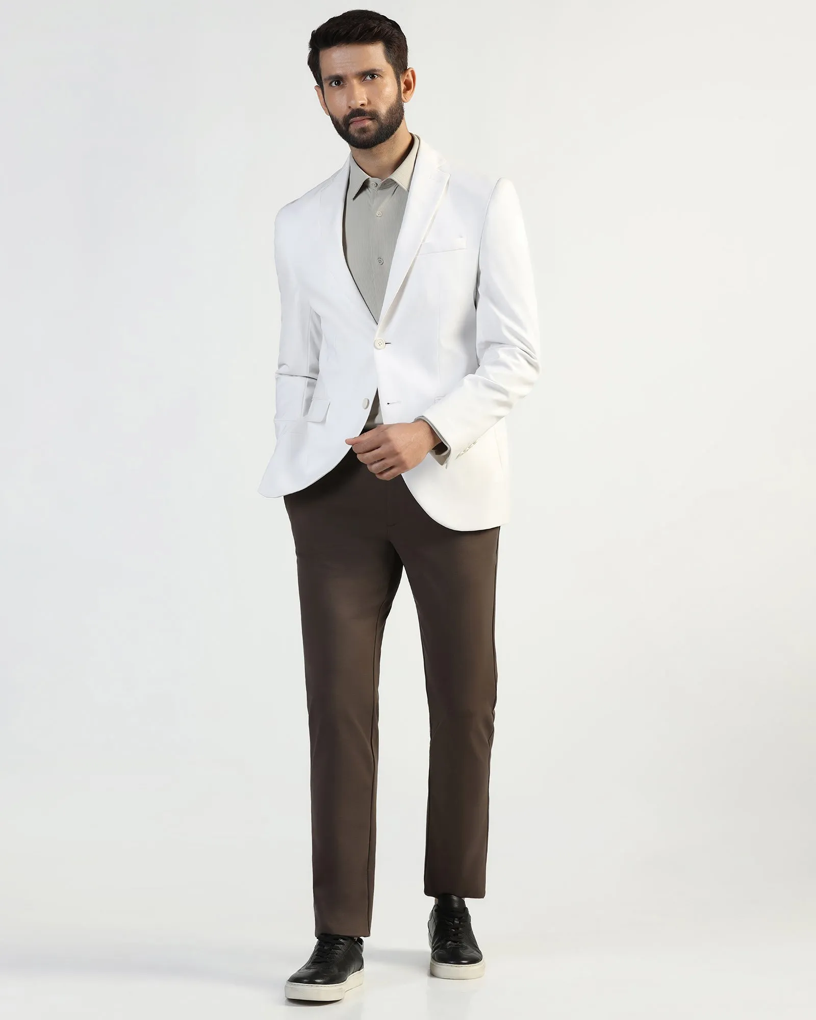 Houndstooth Print Everyday Comfort Fit TechPro Formal White Solid Blazer - Explore