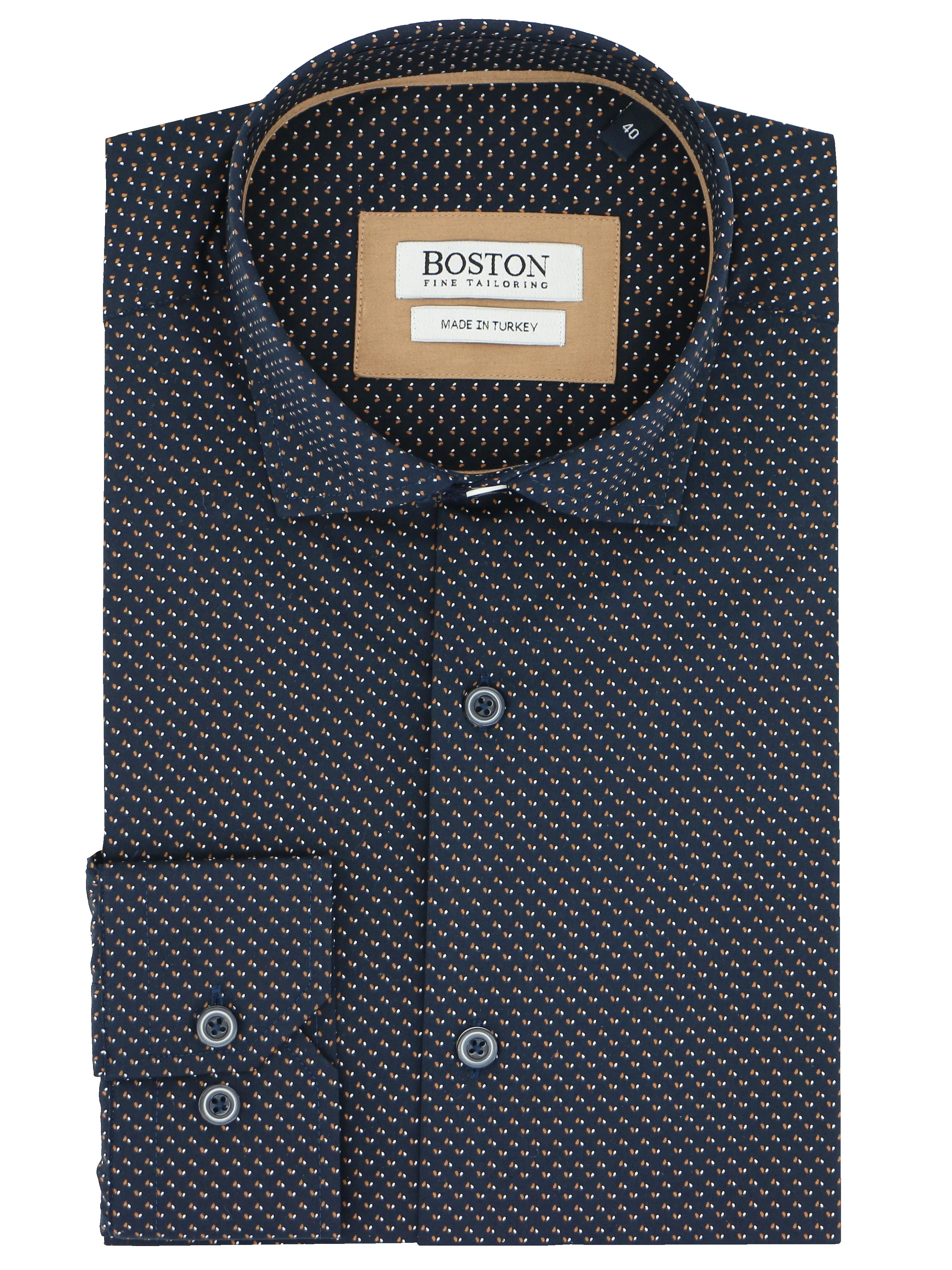 Liberty Casual Navy Orange Print Shirt Geometric Shape