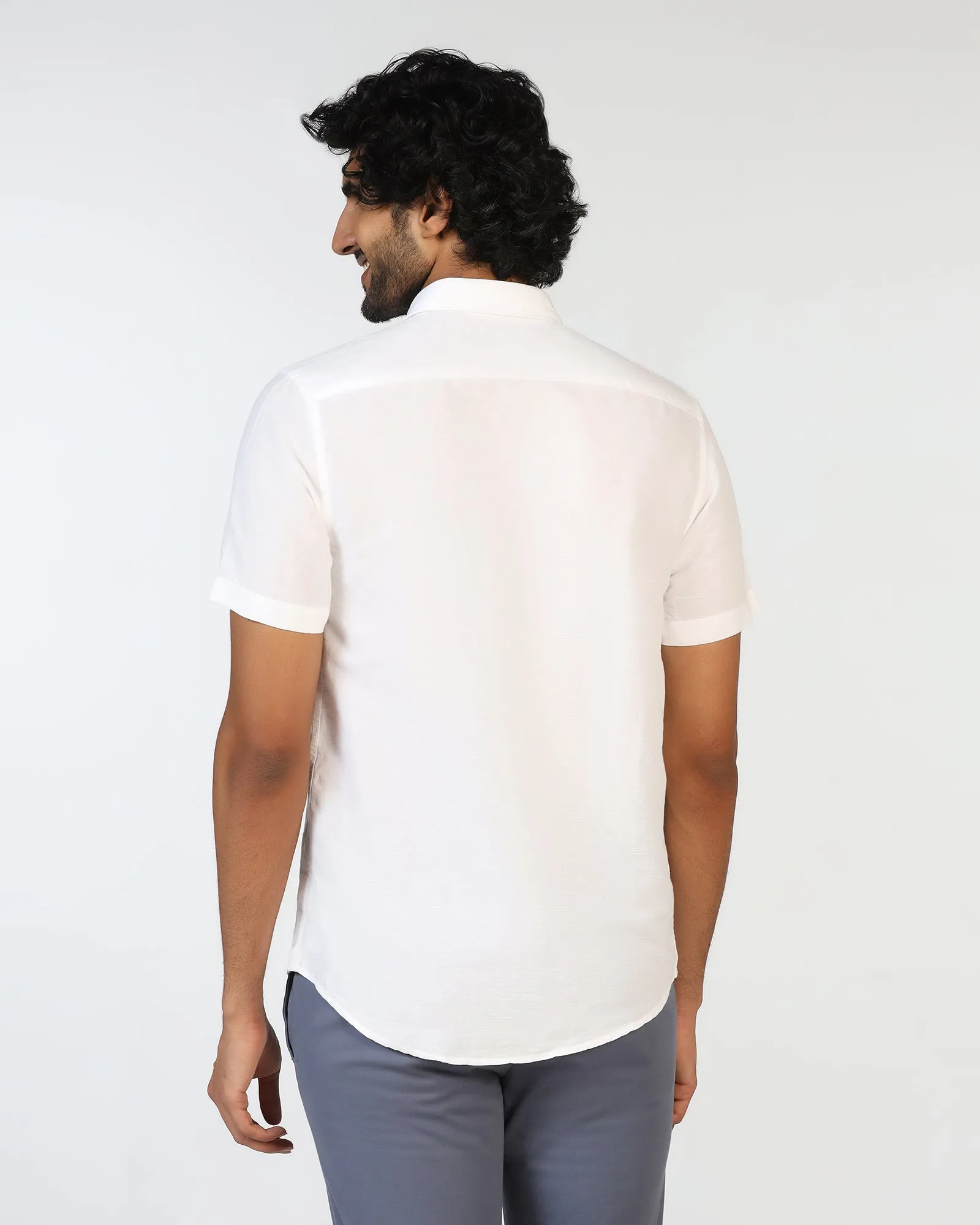 White Half Sleeve Linen Solid Shirt - Salmon Ultra Soft Interior Anti Static Lining