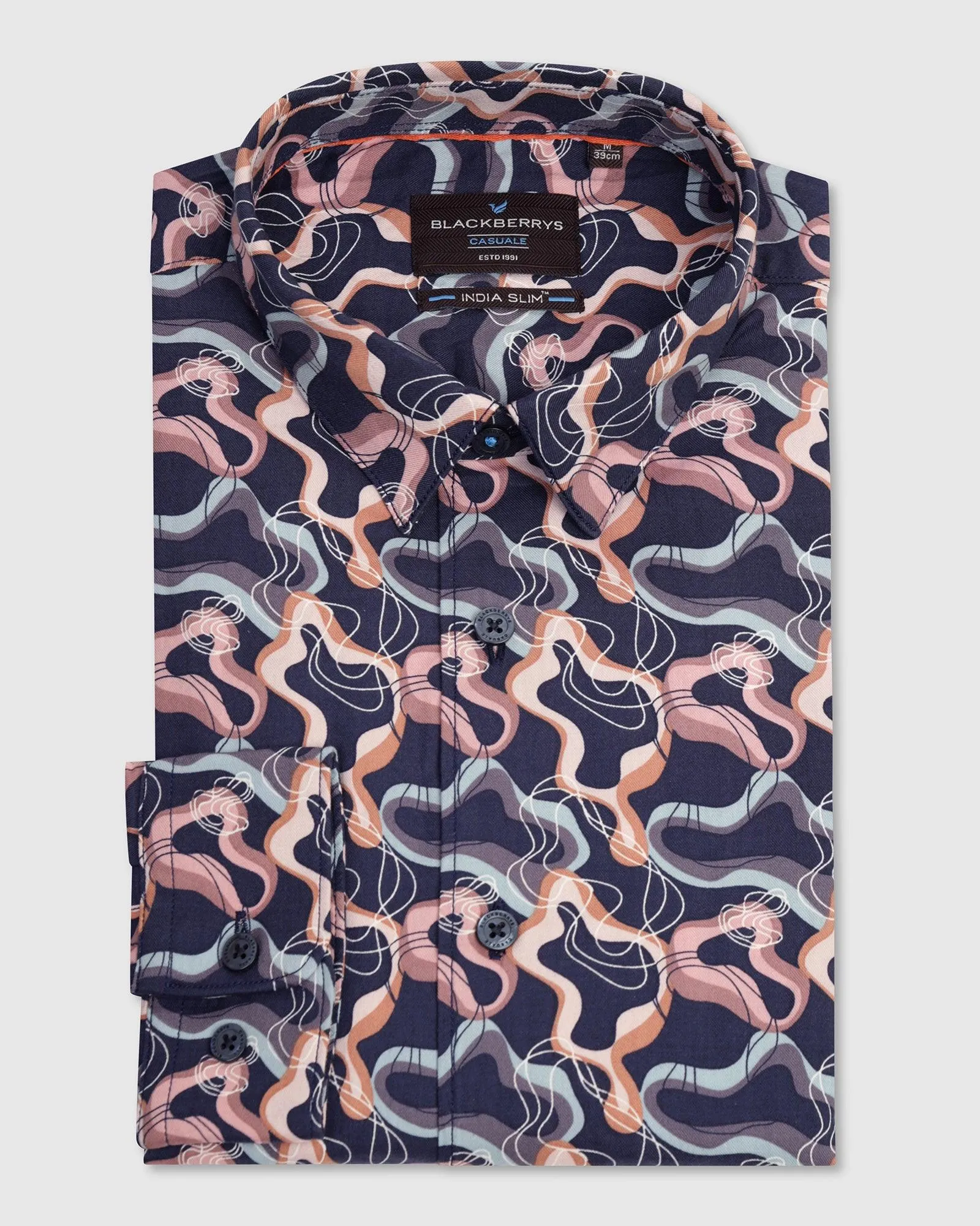 Casual Navy Printed Shirt - Jordan Breathable Material