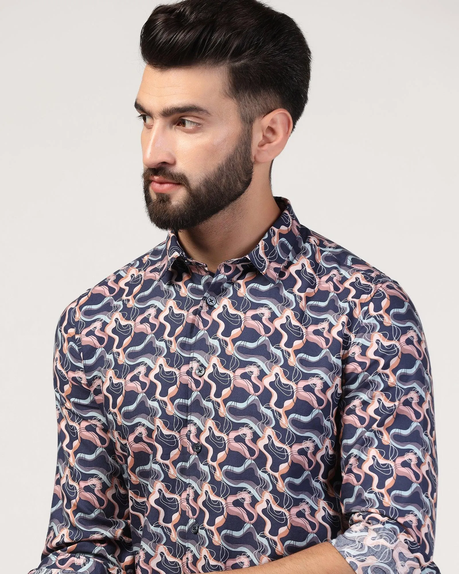 Casual Navy Printed Shirt - Jordan Versatile Piece