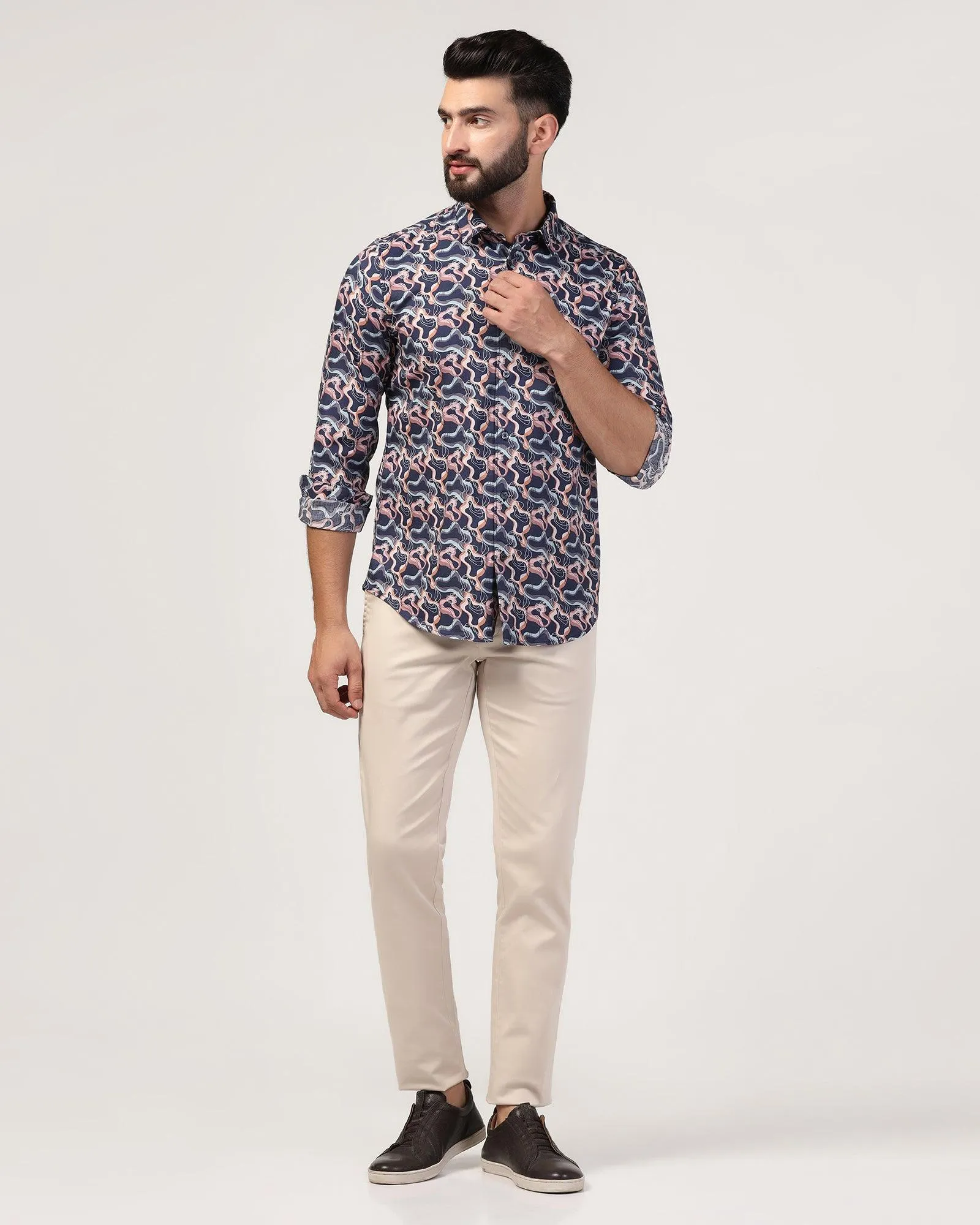 Lightweight Construction Casual Navy Printed Shirt - Jordan