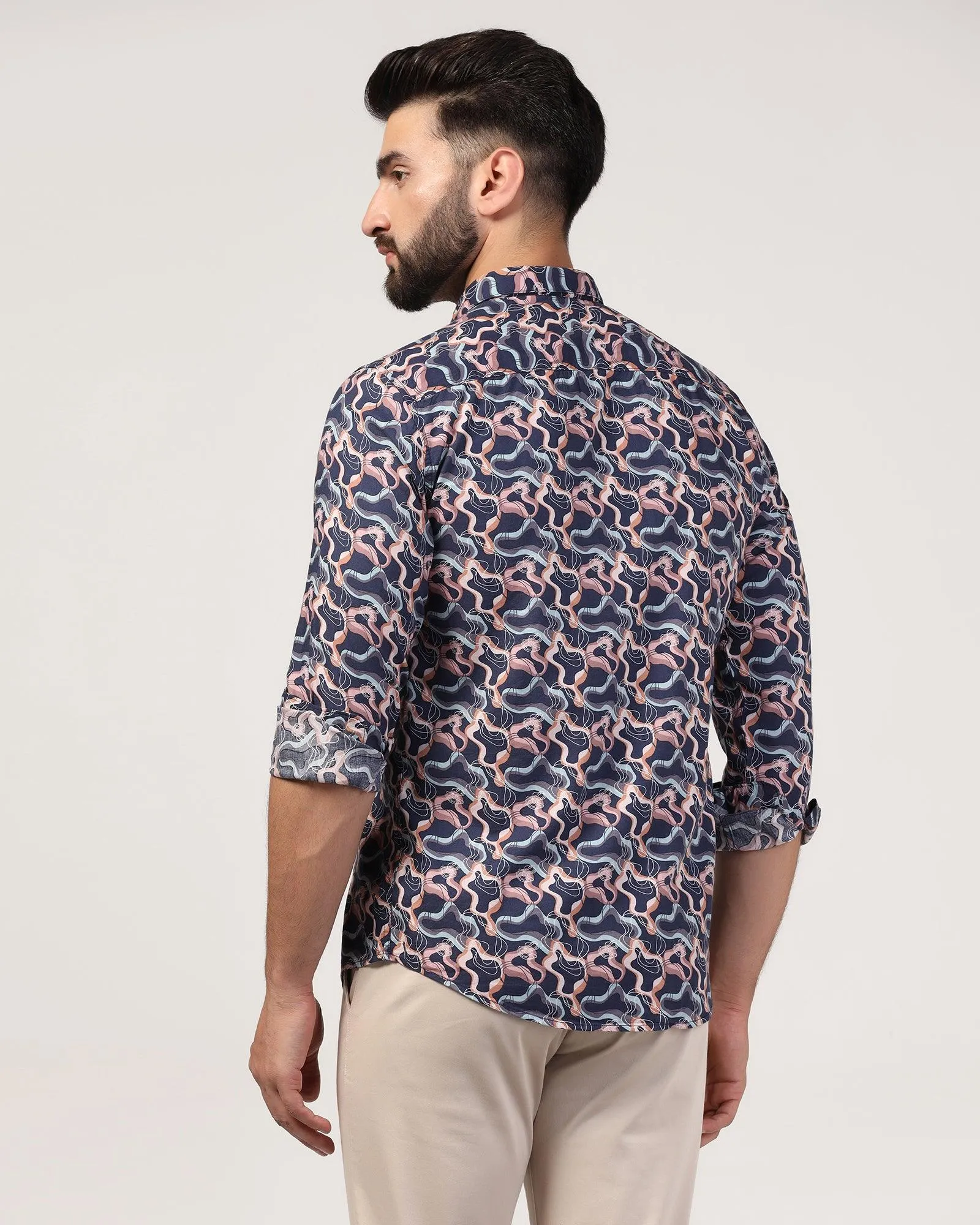 Casual Navy Printed Shirt - Jordan Advanced Moisture Management Snag Free Surface