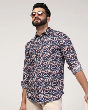Layered Look Special Occasion Casual Navy Printed Shirt - Jordan