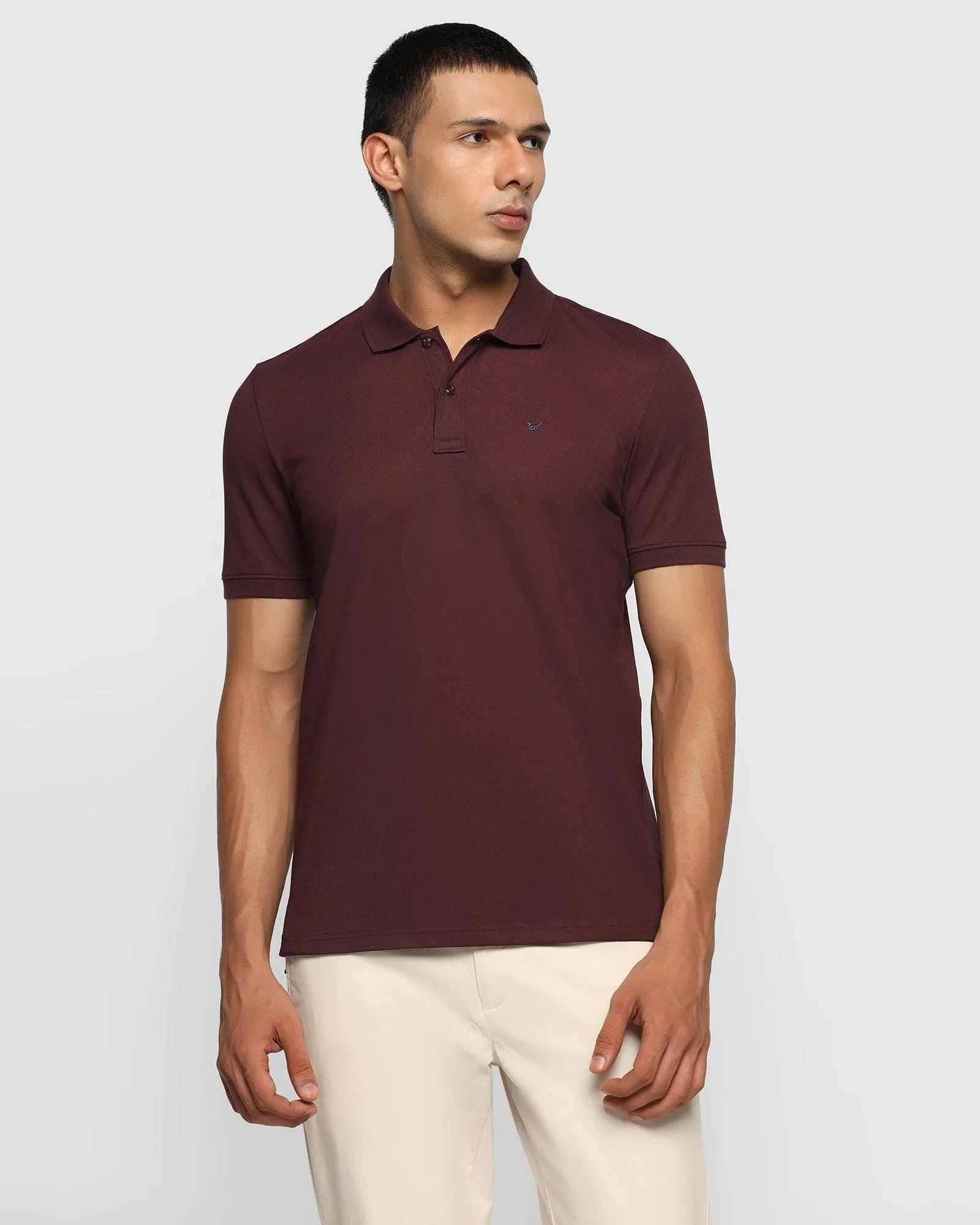 Breathable Cotton Blend Layering Essential Wine Must Haves Solid Polo - Yukii