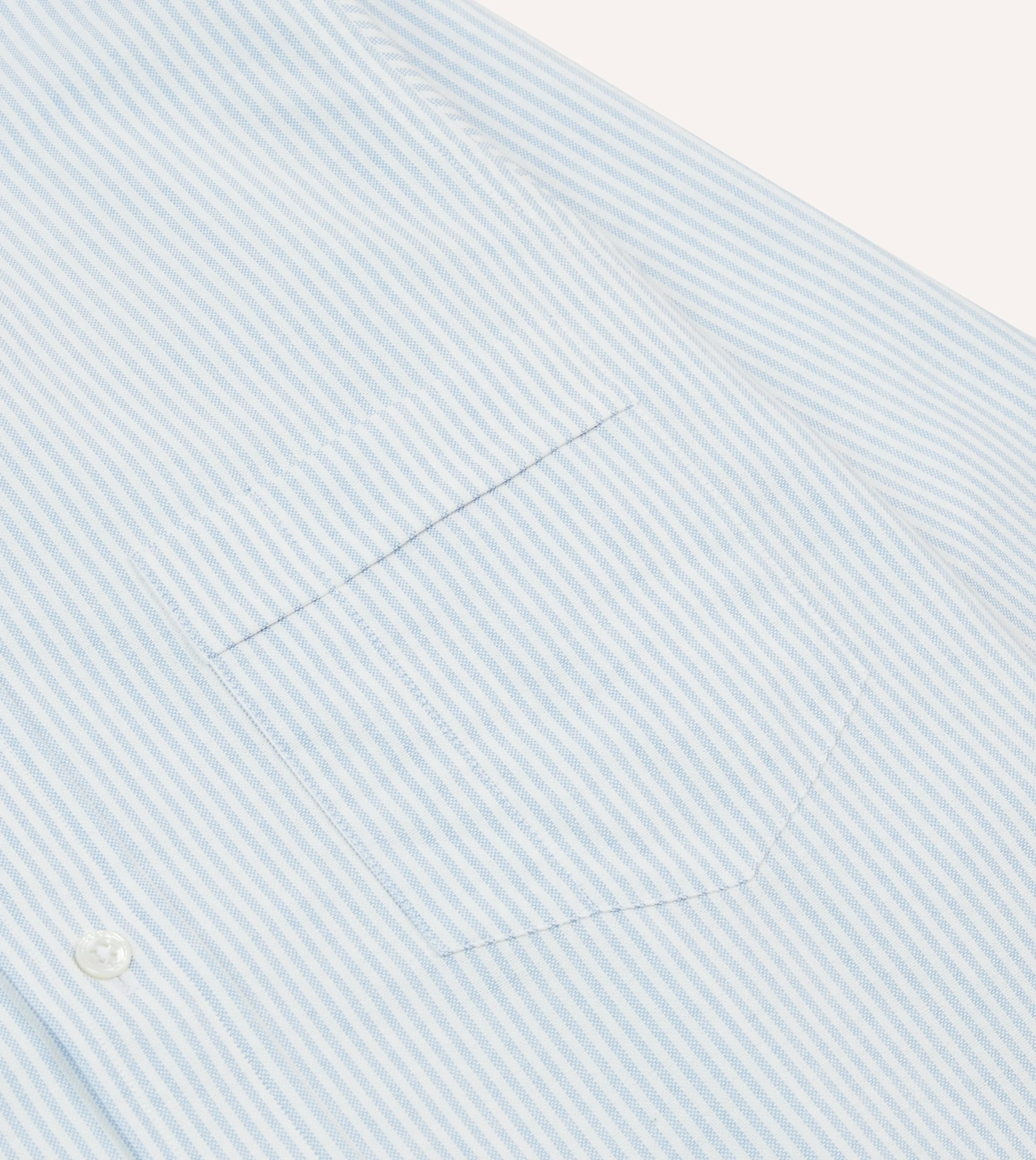 Light Blue and White Ticking Stripe Cotton Oxford Cloth Long Point Collar Shirt Advanced Moisture Management Casual Wear