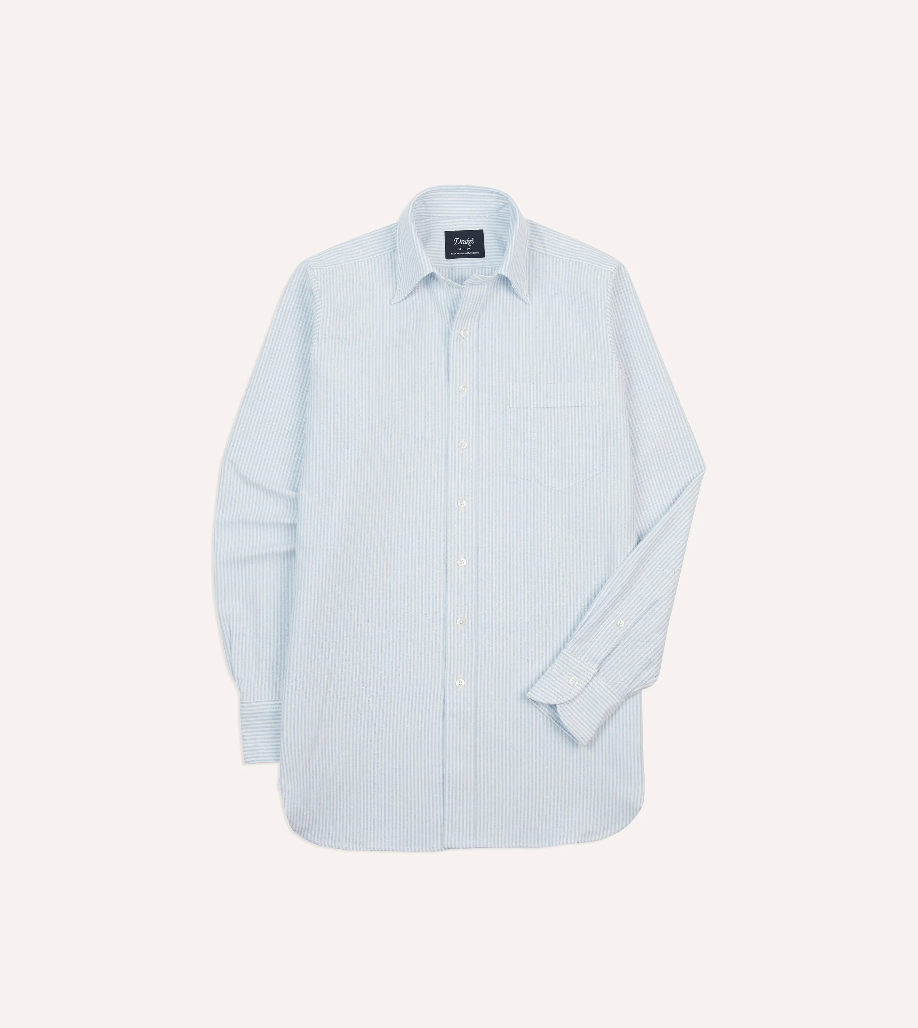 Monochrome Palette Light Blue and White Ticking Stripe Cotton Oxford Cloth Long Point Collar Shirt