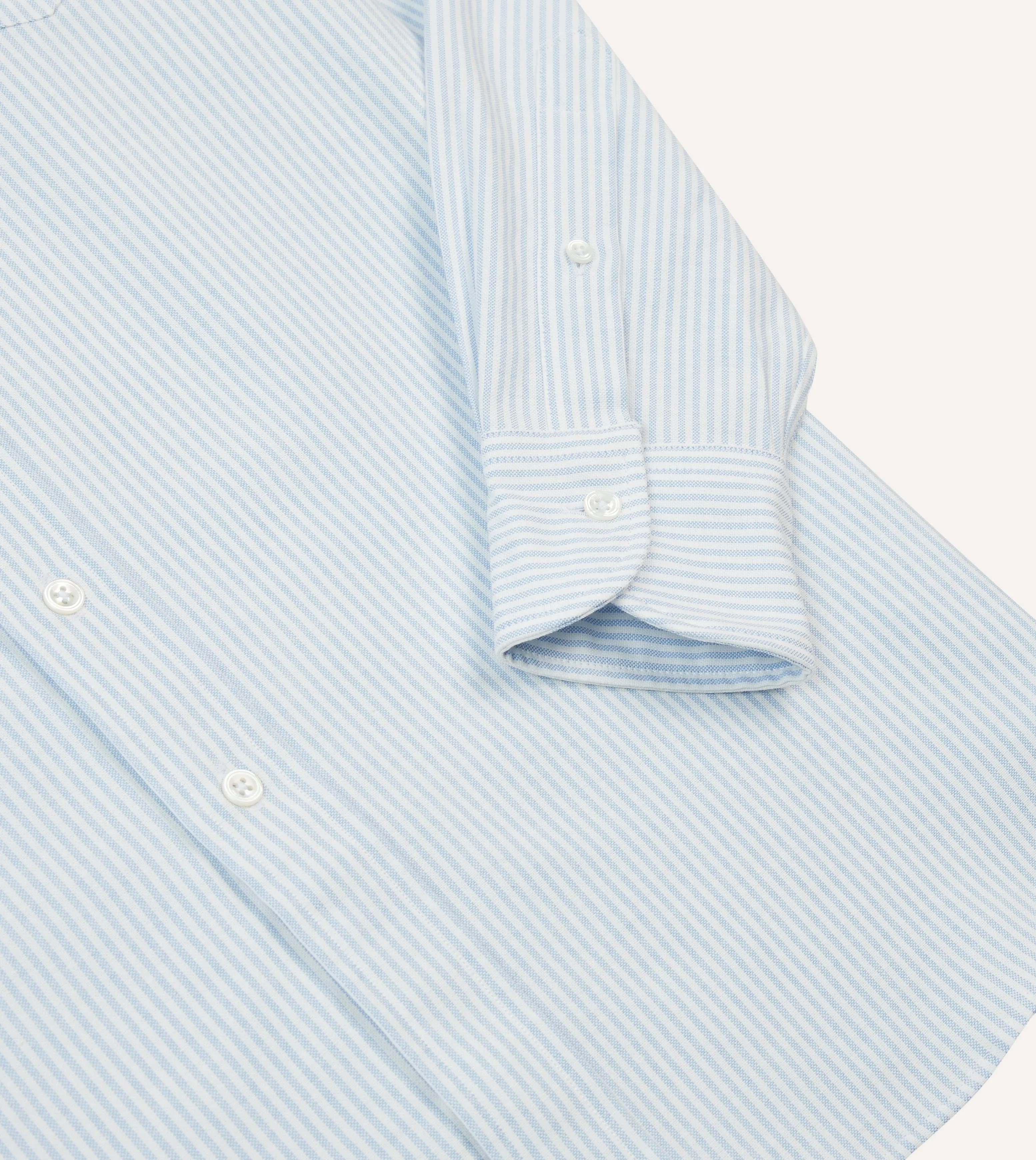 Mature Elegance Light Blue and White Ticking Stripe Cotton Oxford Cloth Long Point Collar Shirt