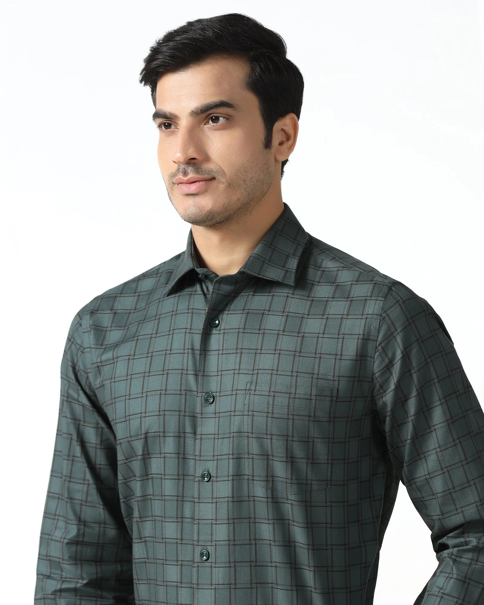 Urban Wear Stretchy Cloth Olive Check Shirt - Ratio
