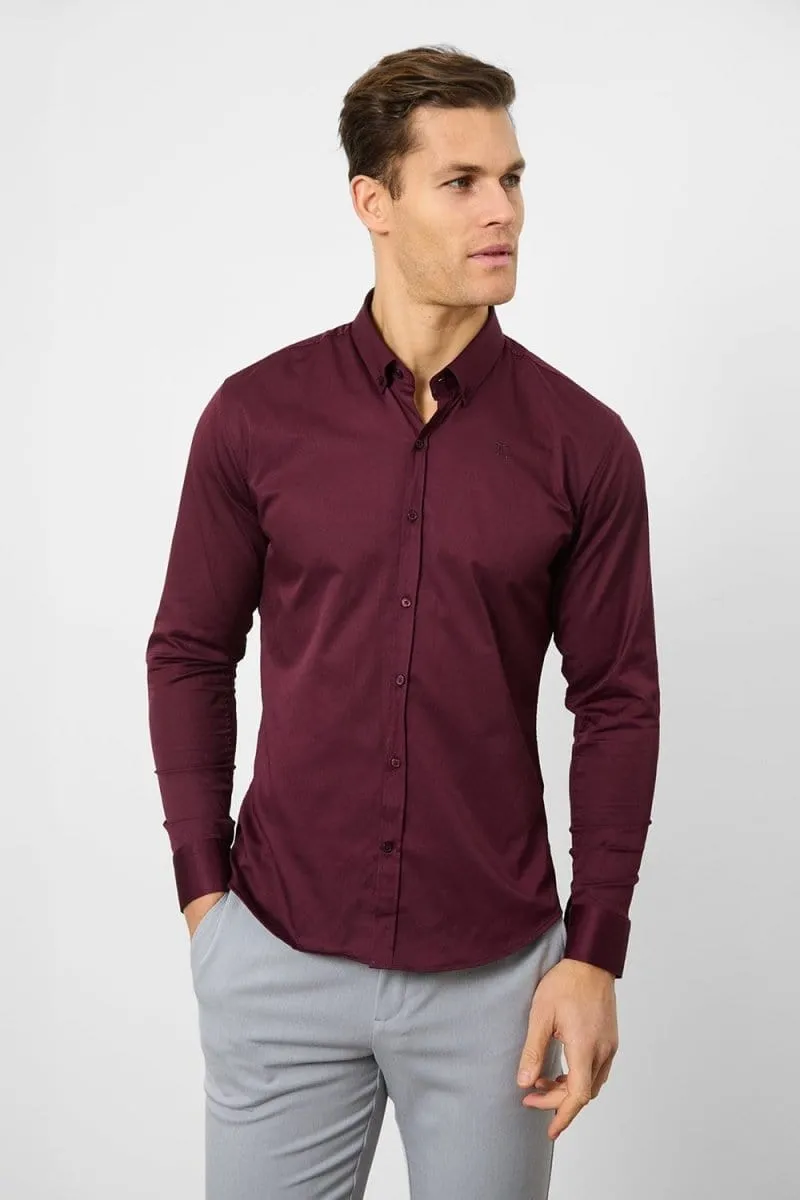 Athletic Fit Signature Shirt 2.0 in Burgundy Affordable Luxury Vibrant color