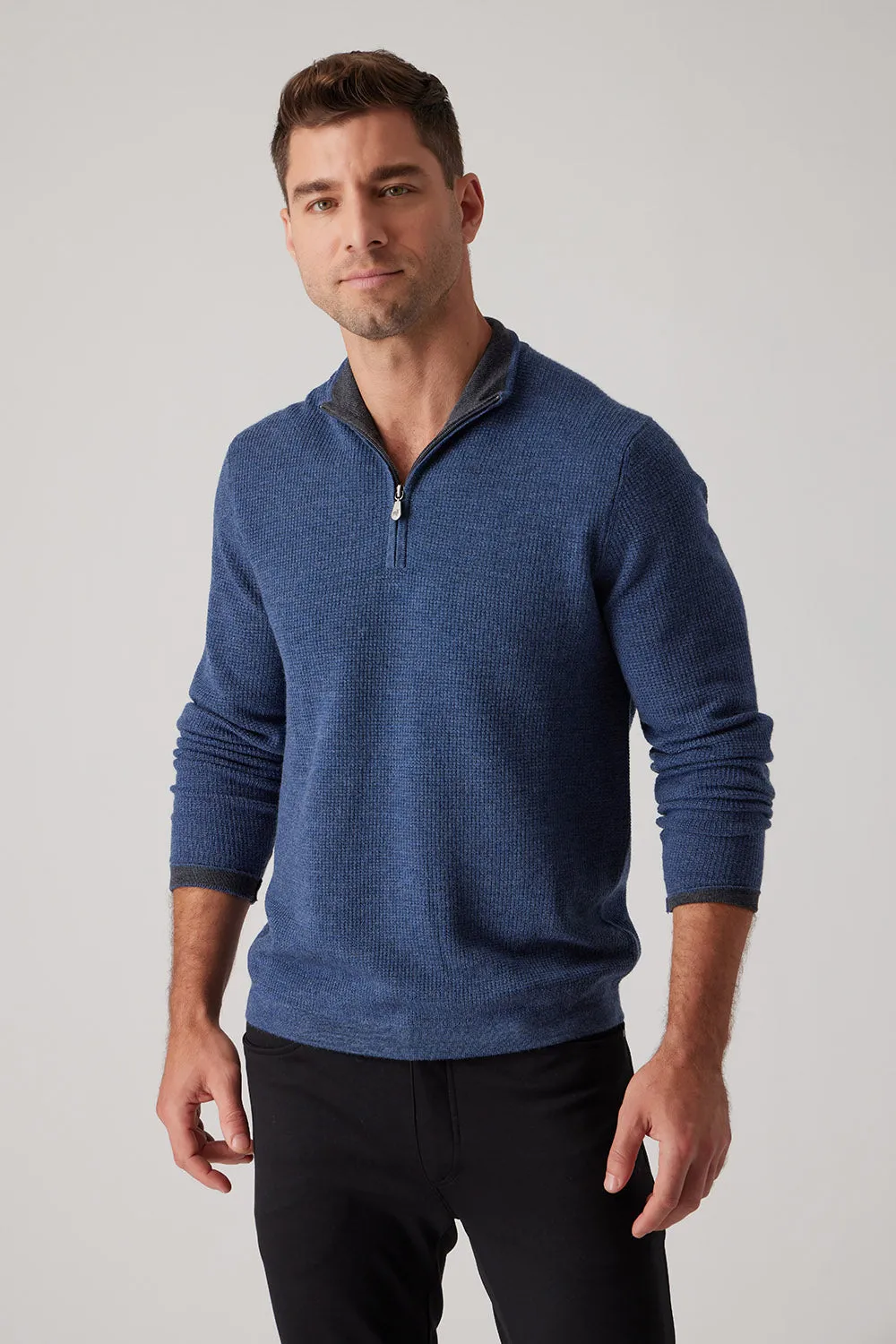 StaticResistant Merino Waffle Zip Mock - Indigo