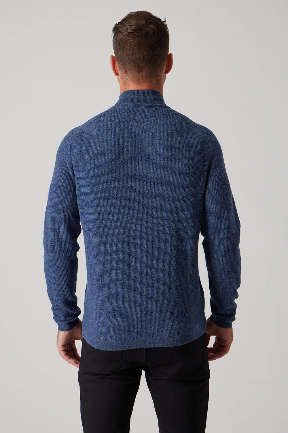 Merino Waffle Zip Mock - Indigo River Flow Trendy Design
