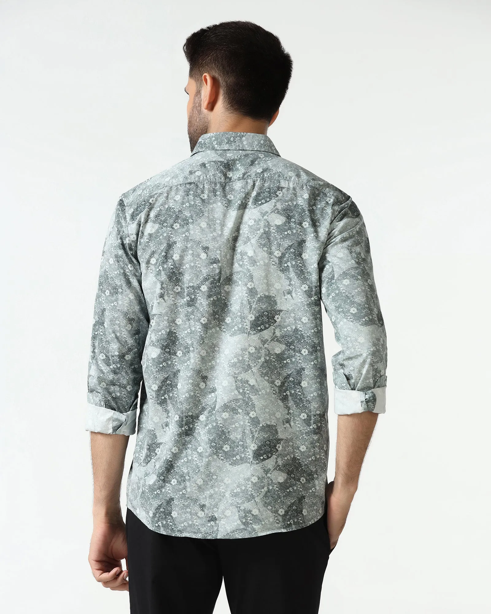 Classic Collar Classy Detail Grey Printed Shirt - Mose