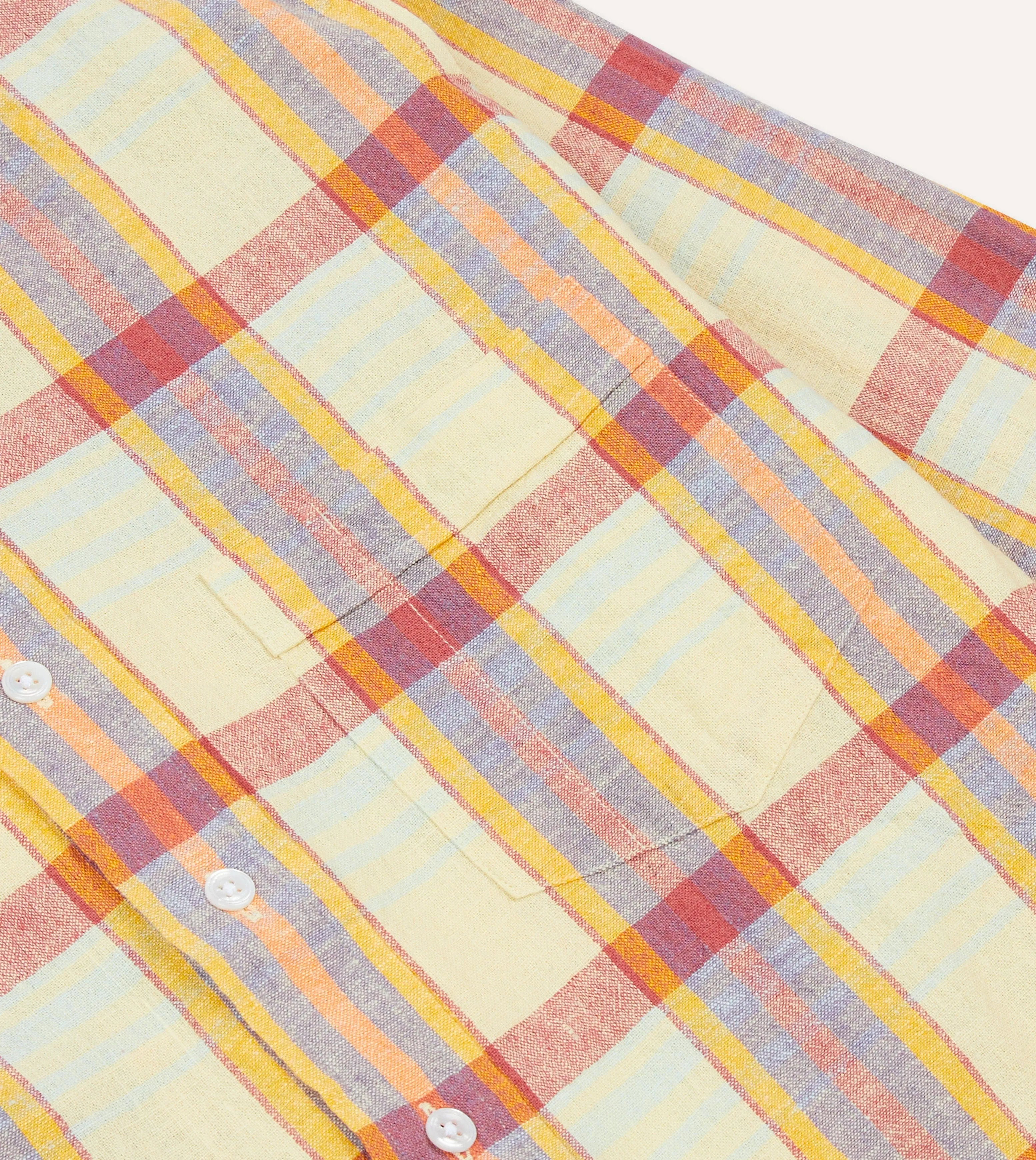 Trendsetter Choice Abrasion Resistant Edges Yellow and Red Madras Check Cotton-Linen Button-Down Shirt