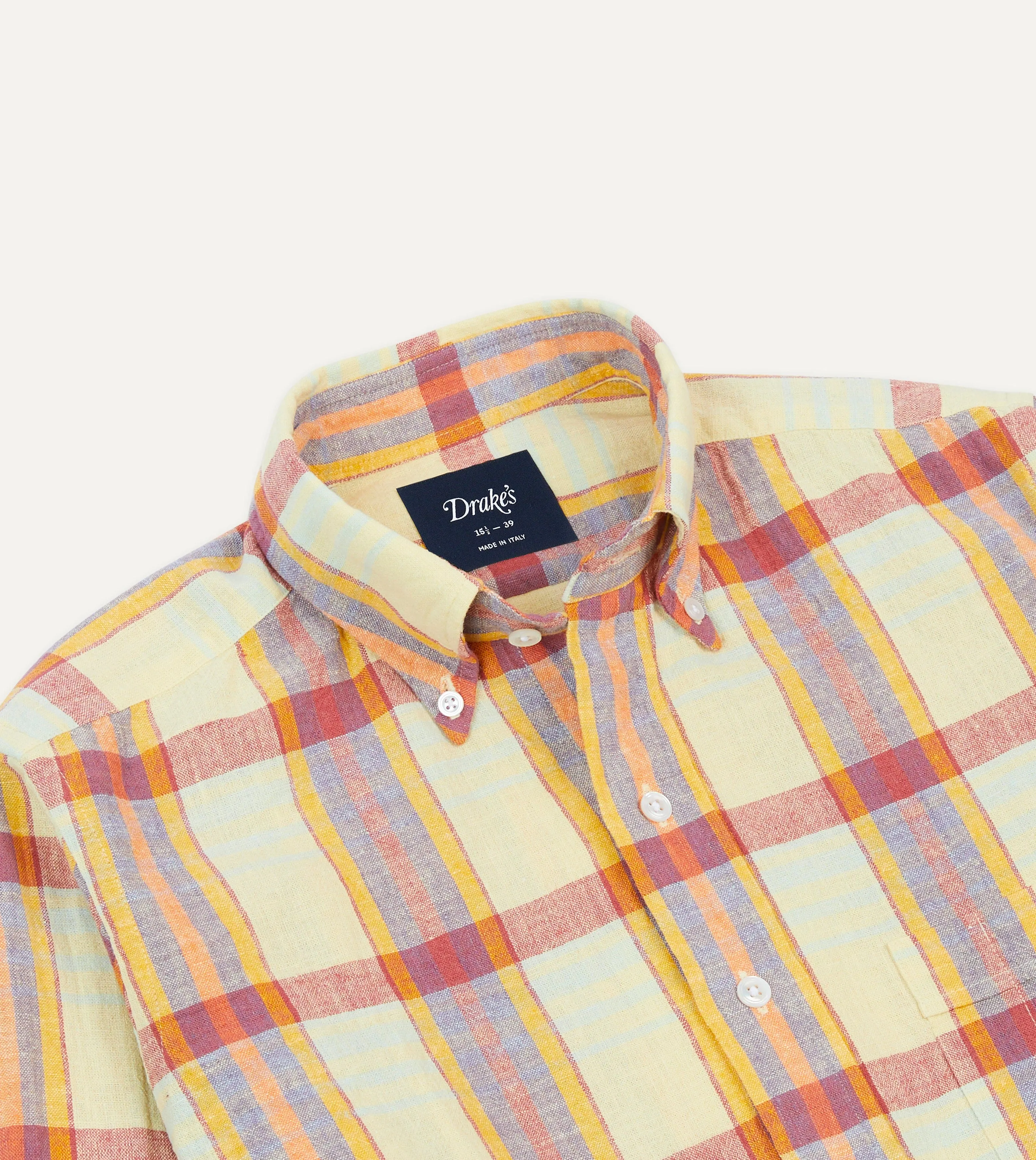 Classic Look Yellow and Red Madras Check Cotton-Linen Button-Down Shirt