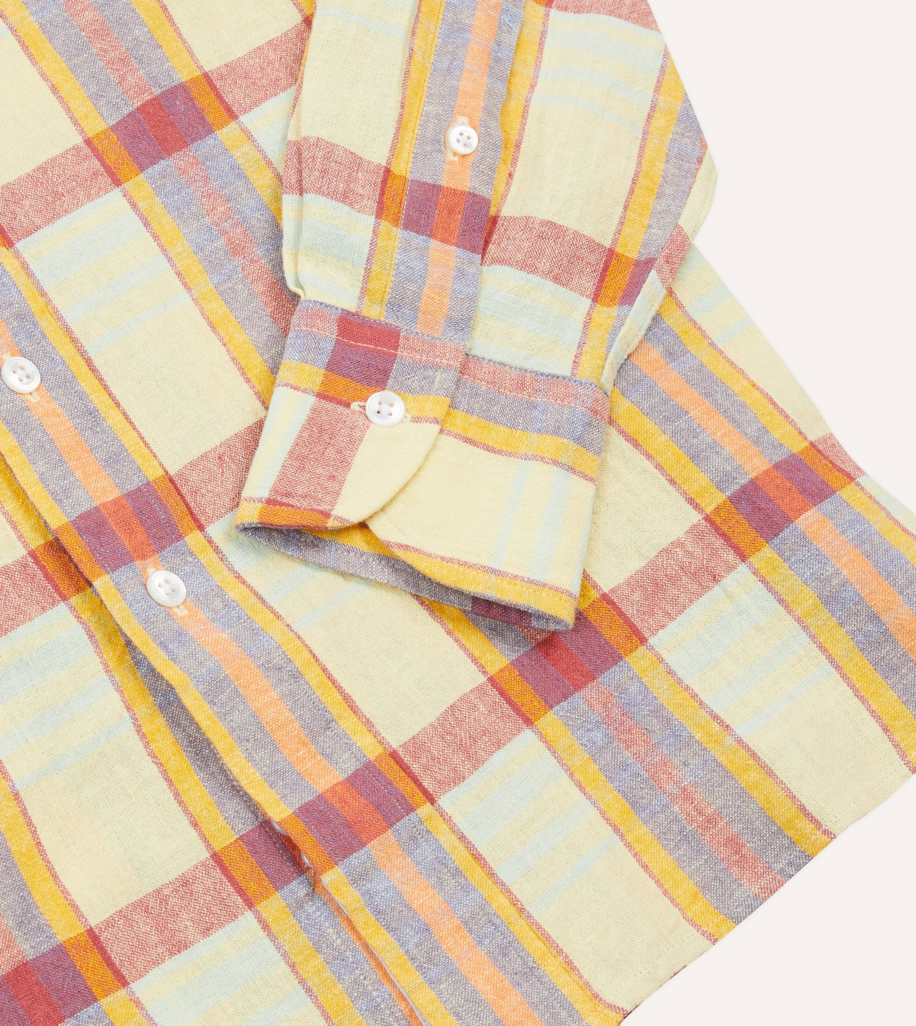 Mountain Escape Yellow and Red Madras Check Cotton-Linen Button-Down Shirt