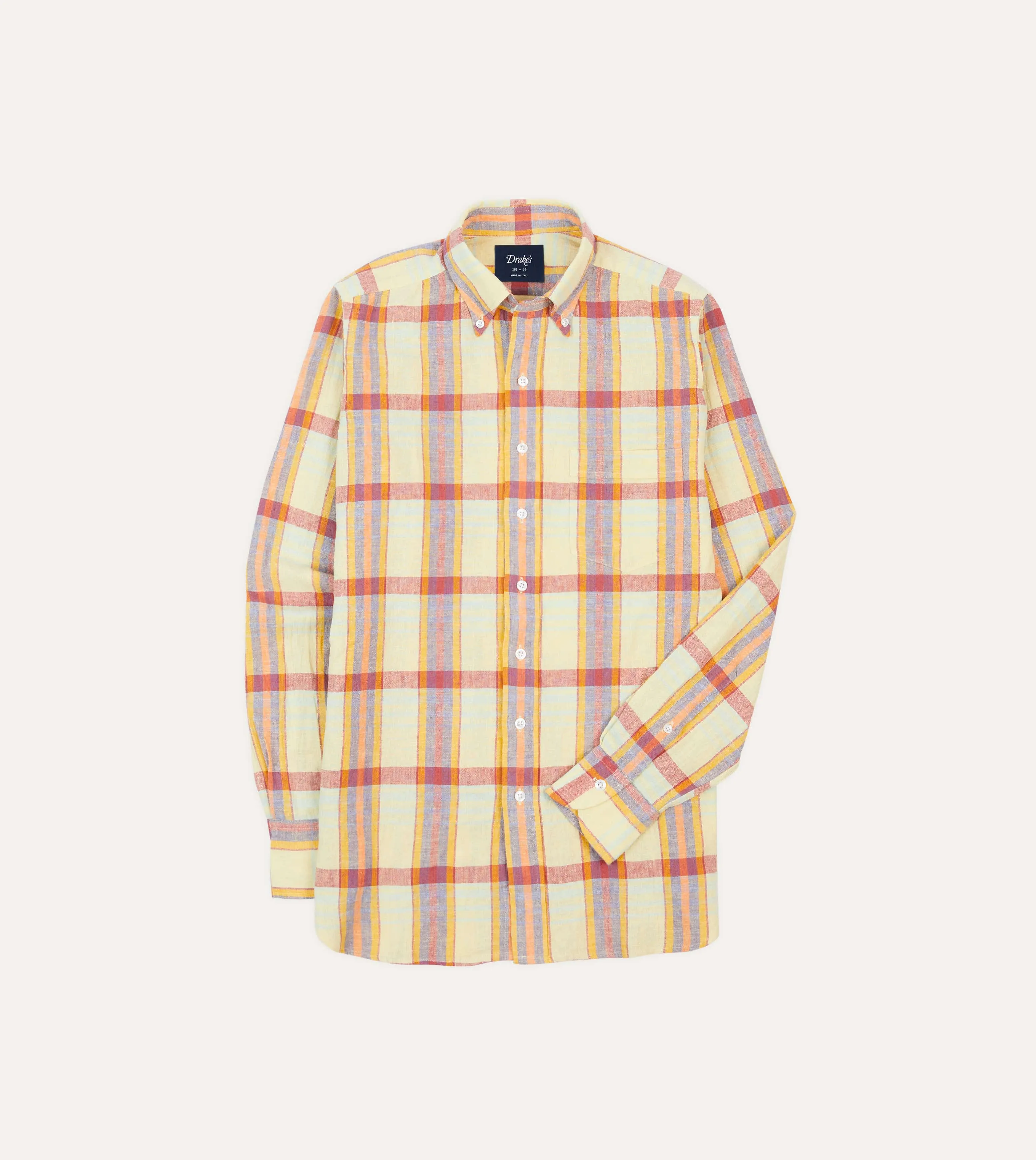 Petite Option Yellow and Red Madras Check Cotton-Linen Button-Down Shirt