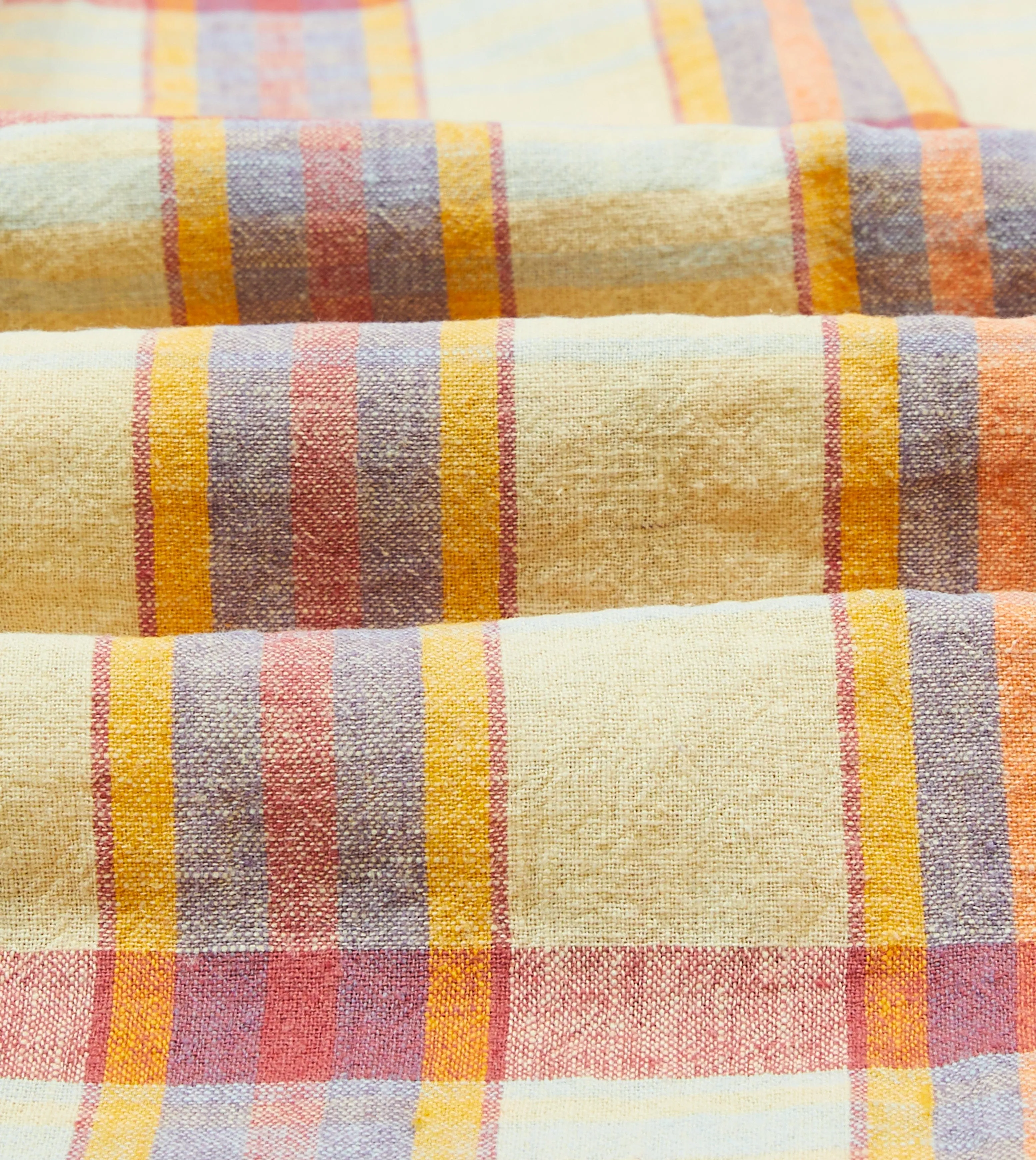 Yellow and Red Madras Check Cotton-Linen Button-Down Shirt color block Stretchable Fabric