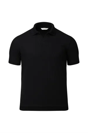Regular Fit Cotton Blend Black Polo Durable Double Stitching Minimalist Style