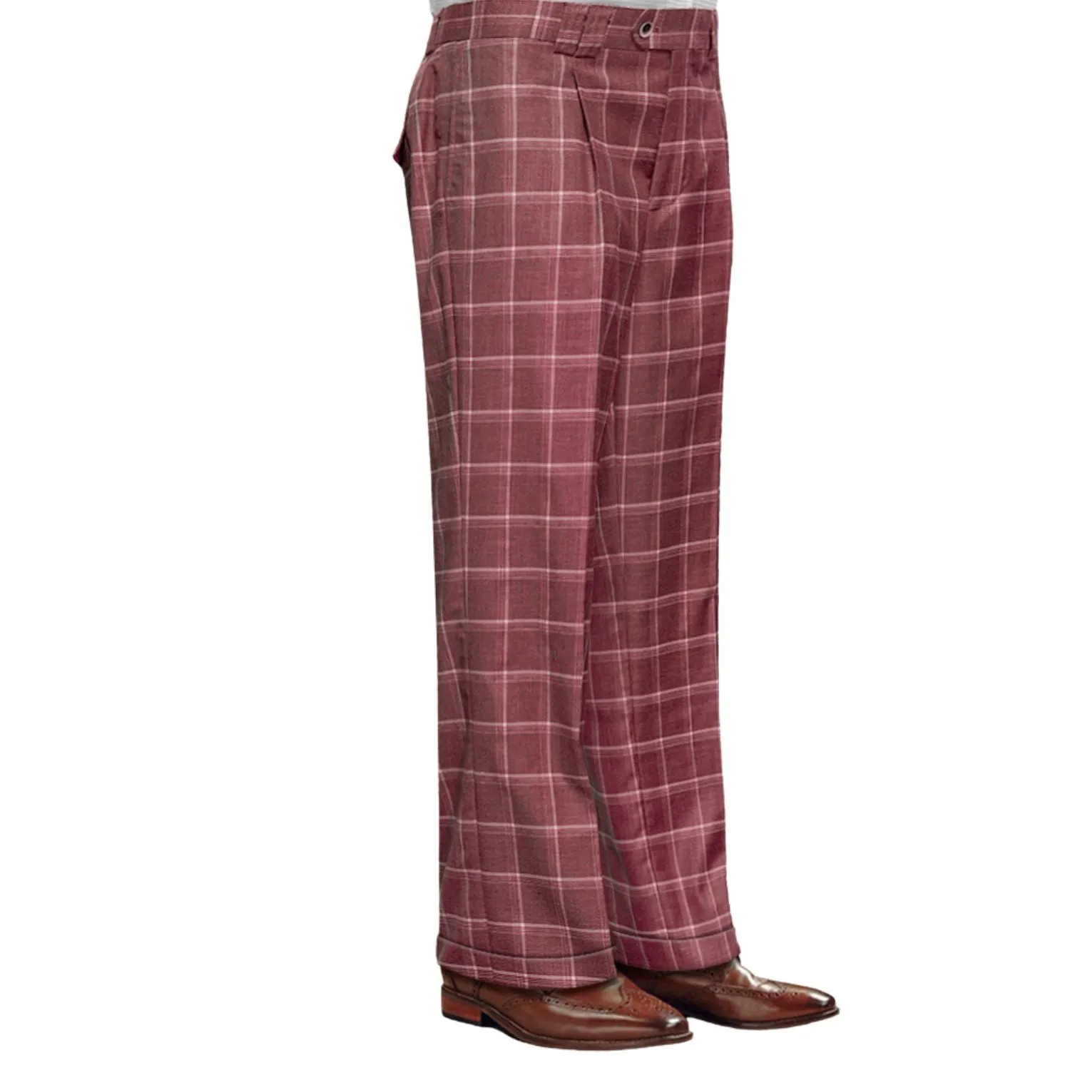Quasar Collection: Brick Plaid Wide-Leg Pants TouchscreenCompatiblePockets DoubleLayeredHem