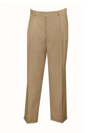 Notions Collection: Men's Dress Pants Regular Fit Double Pleated with Cuffs in Khaki Seamless Waist Technology
